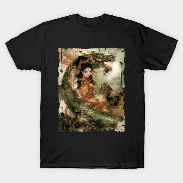 Vietnamese Girl with Dragon Traditional Art T-Shirt by Vlaa